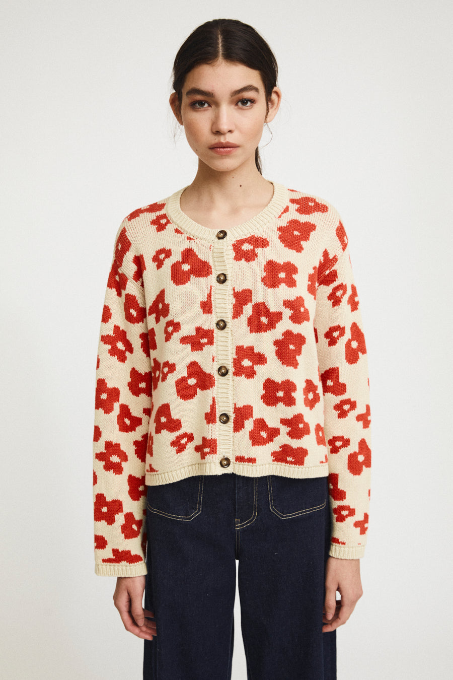 Keith Knit cardigan red flowers