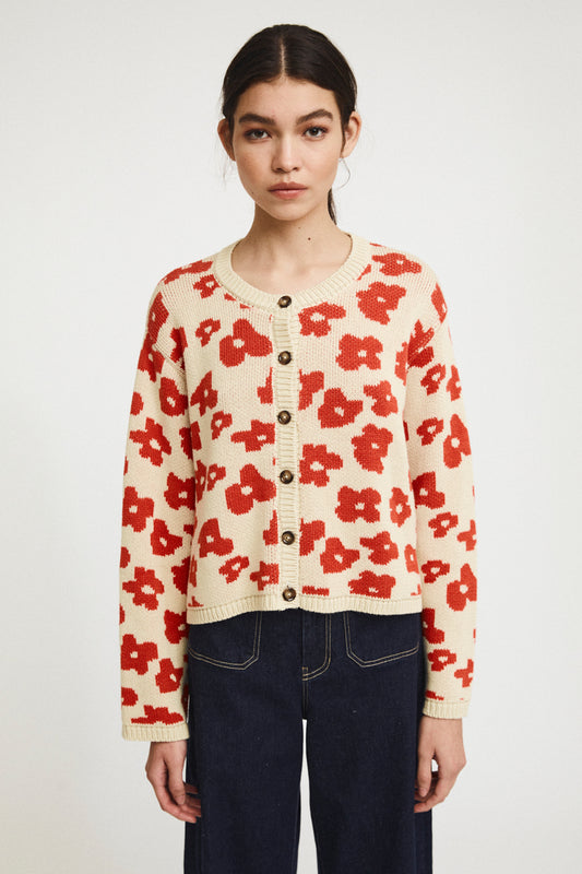 Cardigan Keith Knit fleurs rouges