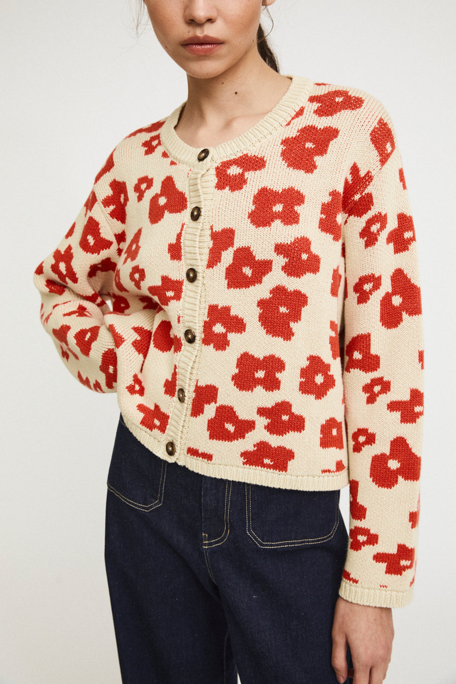 Keith Knit cardigan red flowers
